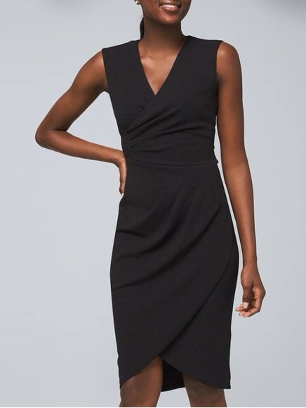 White House Black Market Black Sleeveless Wrap-Front Midi Dress